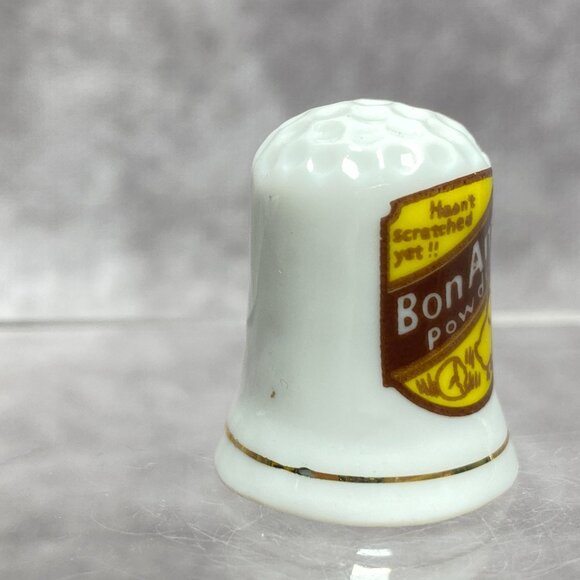 Vintage Bon Ami Powder Porcelain Thimble With Chick Logo & Gold Trim - Picture 7 of 9
